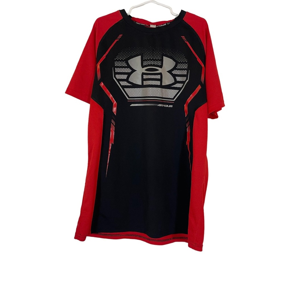 Under Armour Boys Red and Black Fitted Athletic Short Sleeve T-Shirt- Size Large